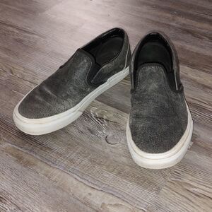 Vans distressed black leather slip on shoes  Sz 7.5 Men   Sz 9 Ladies